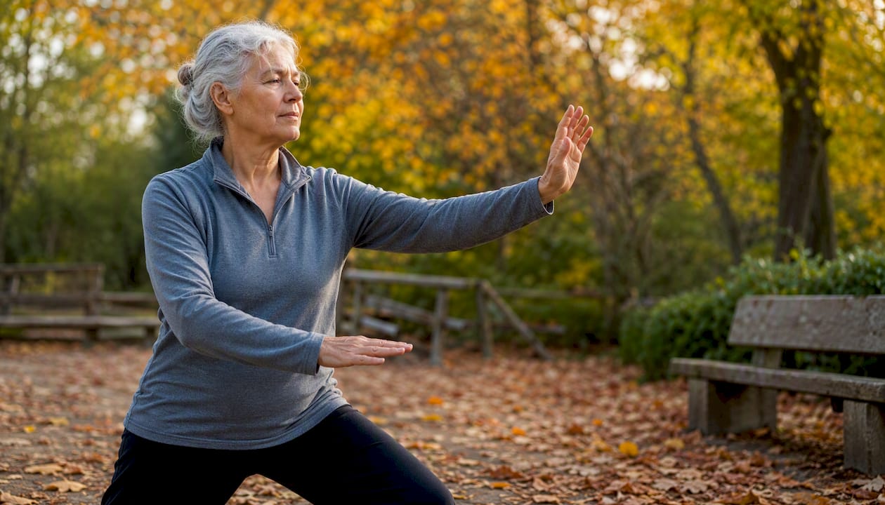 Older adult practicing Tai Chi outdoors
