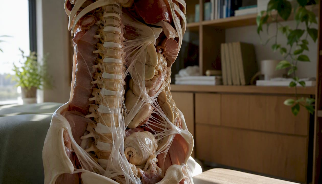 Anatomical model showing viscera-fascia connections