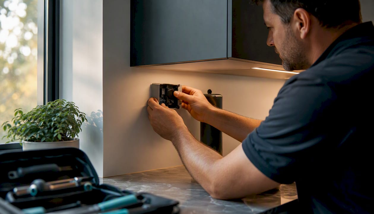 Technician installing smart home device