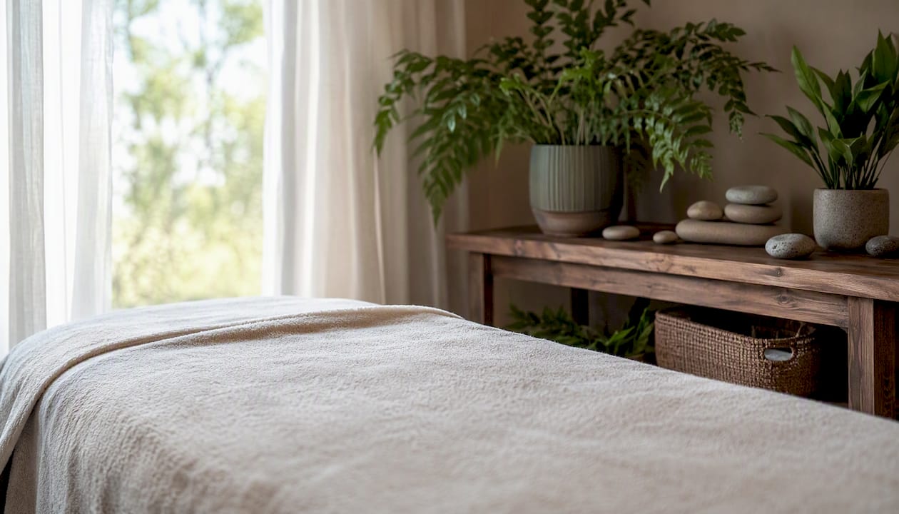Calm therapy room with natural decor
