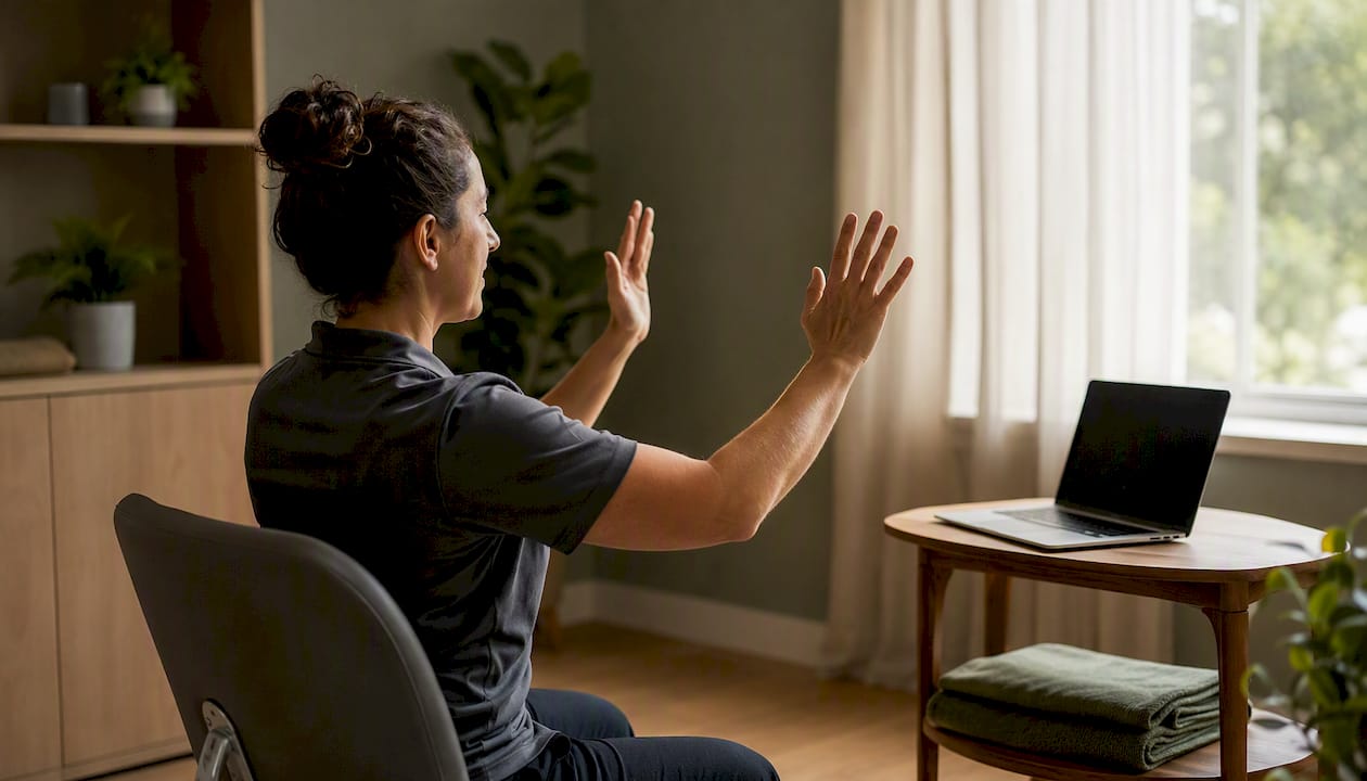 Therapist demonstrating exercise via telehealth