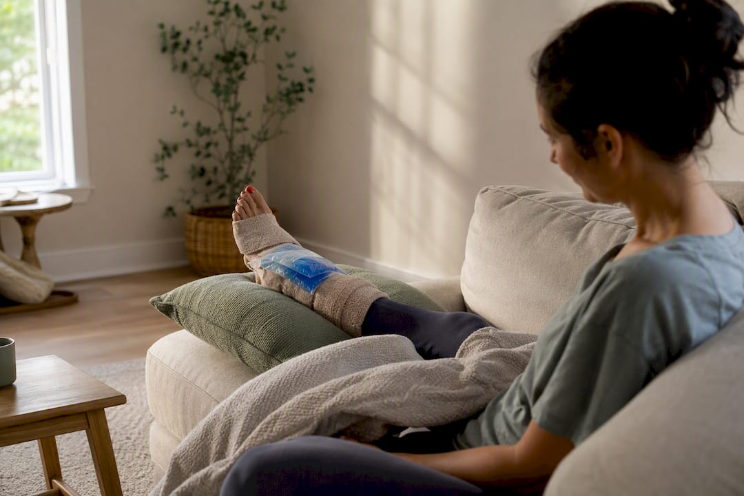 Cold compress on swollen ankle joint