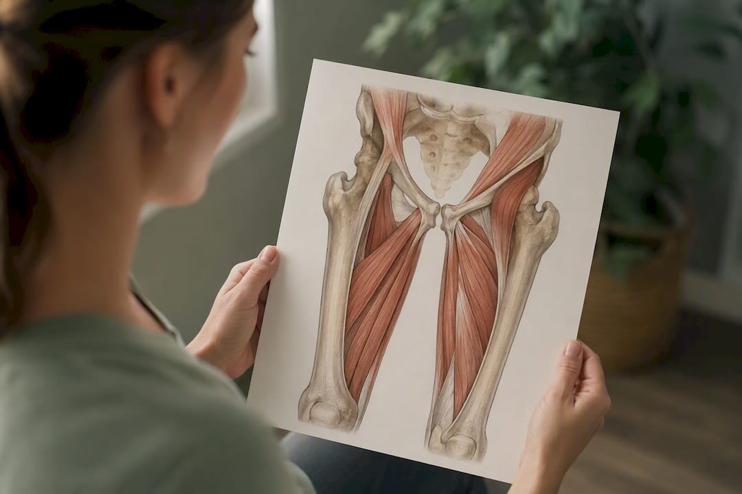 Anatomical view of groin adductor muscles