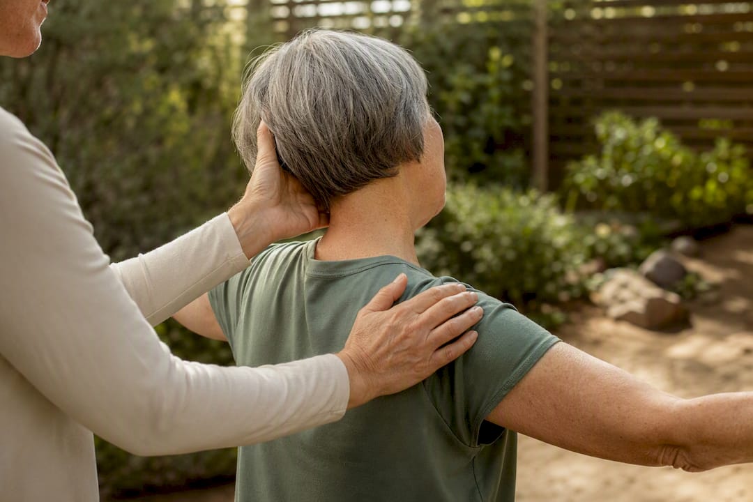 Therapist hands coaching vestibular exercise