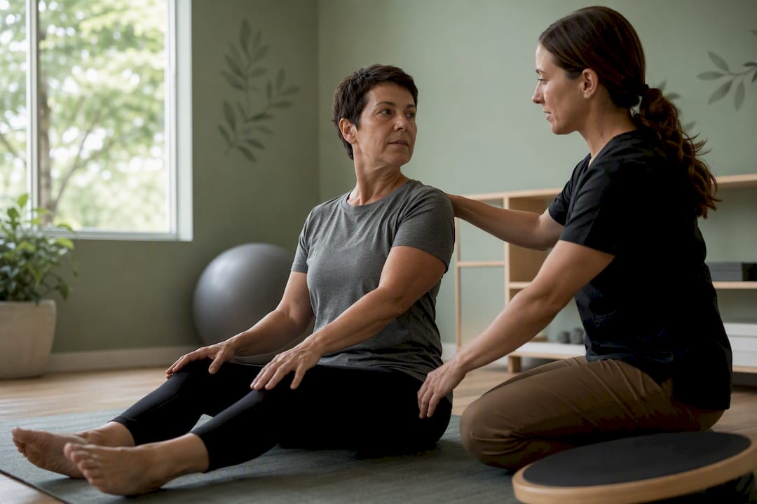 Patient doing vestibular rehab exercise