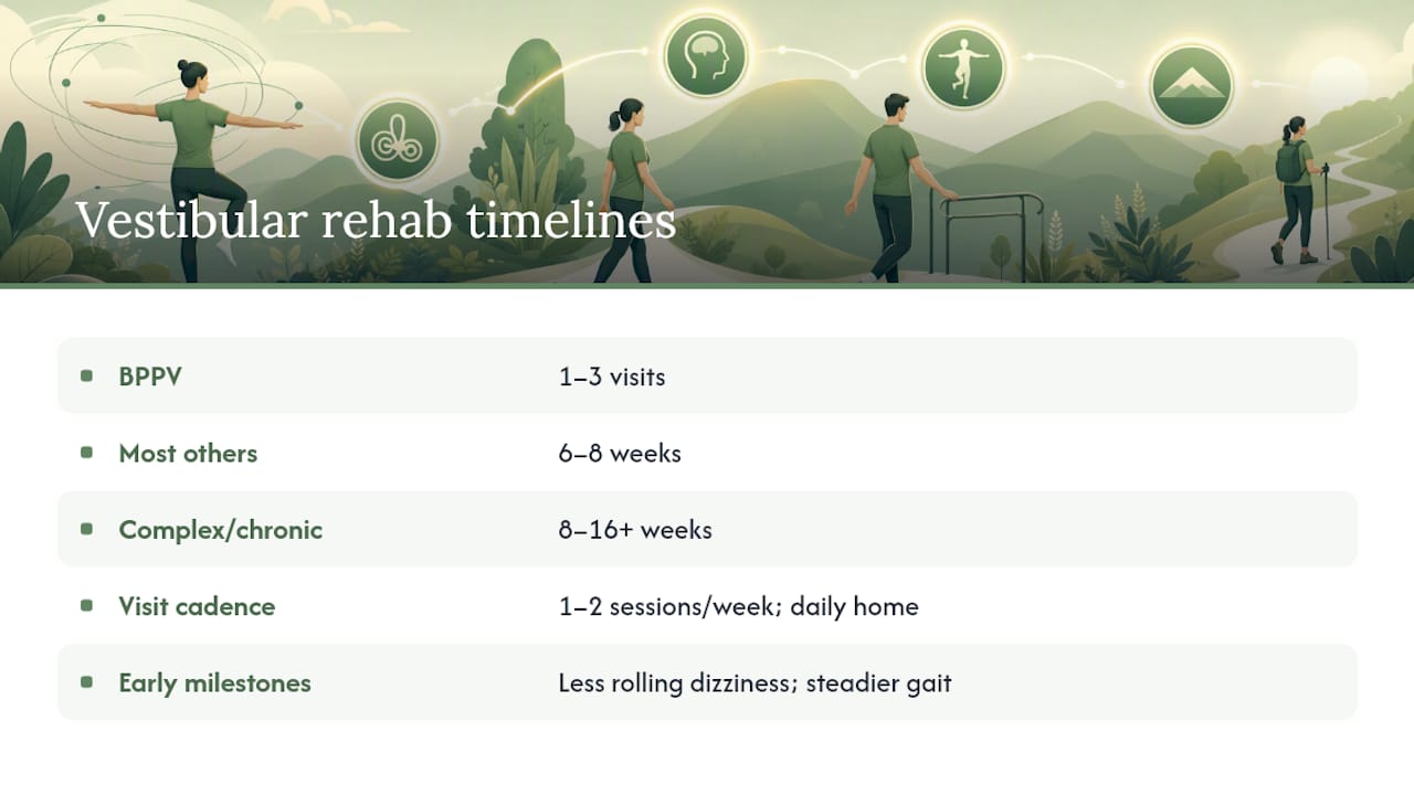 Vestibular rehab timeline by condition