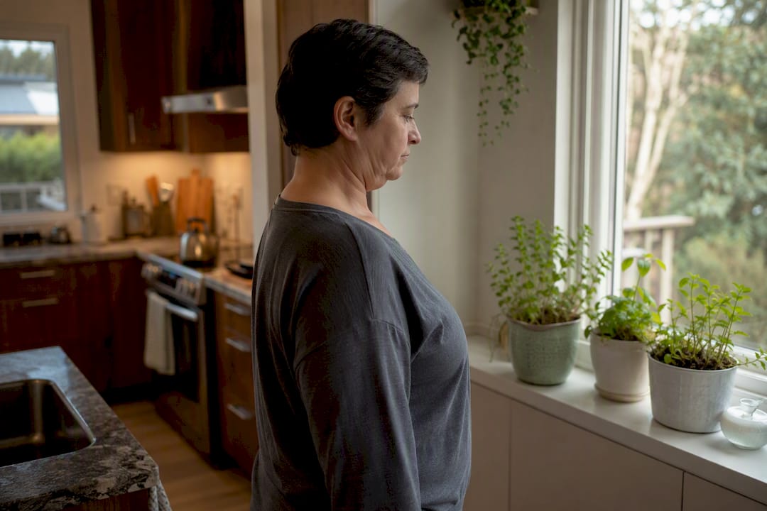 Person performing chin tuck exercise at home