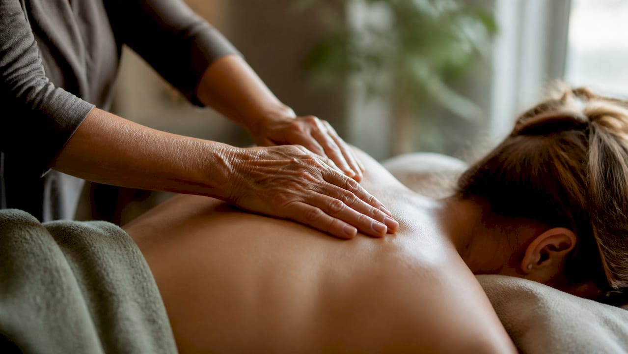 Therapist hands performing myofascial release