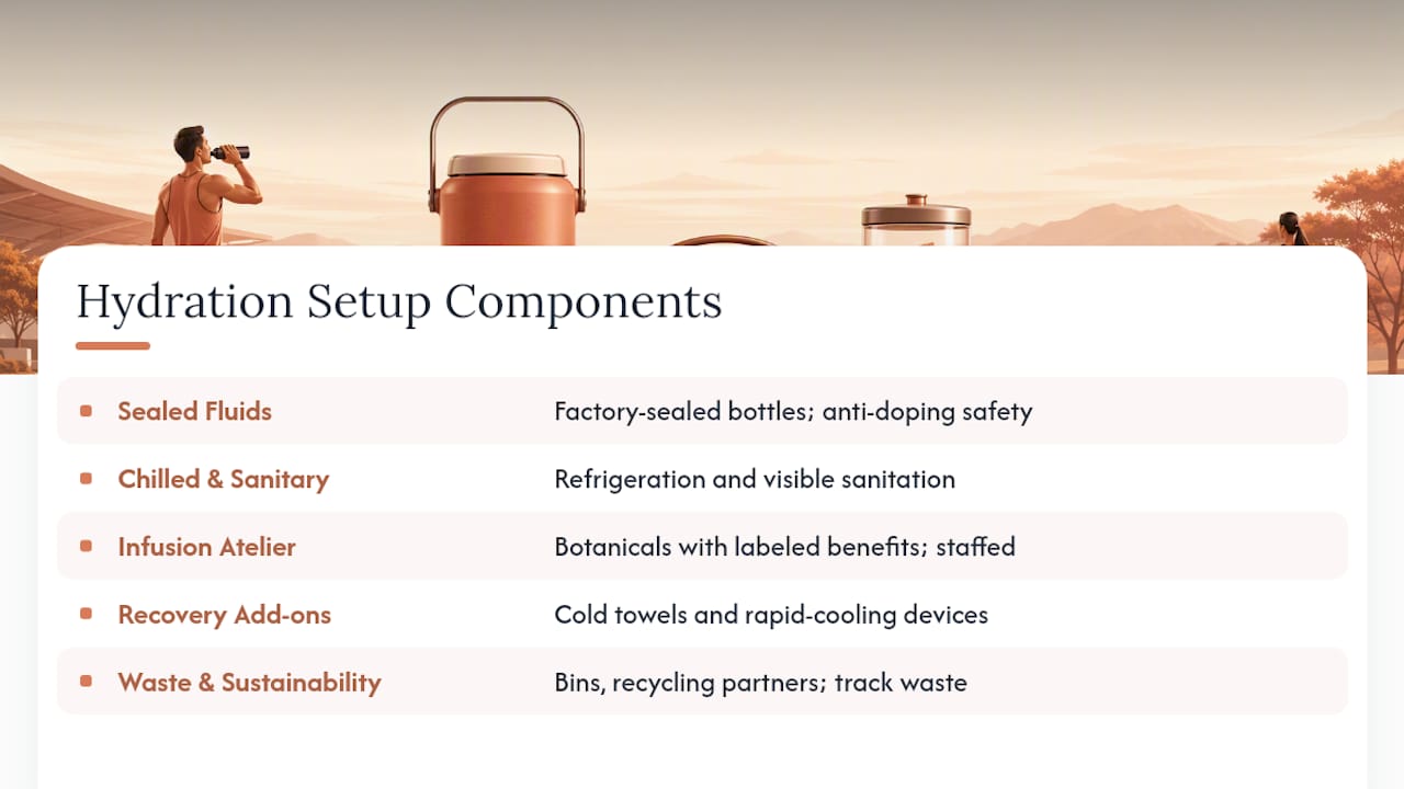 Diagram showing five categories of luxury hydration setup