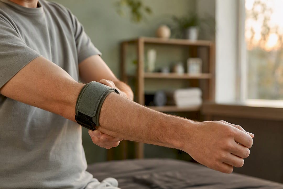 Forearm with counterforce strap in therapy room