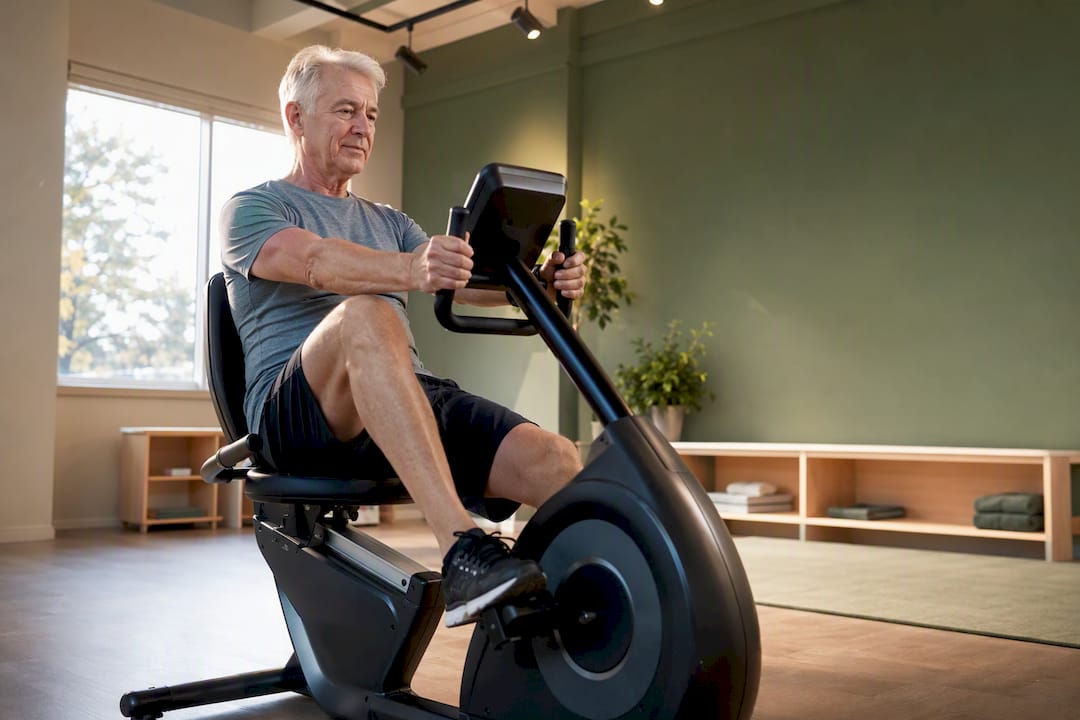 Patient cycling in a physical therapy studio