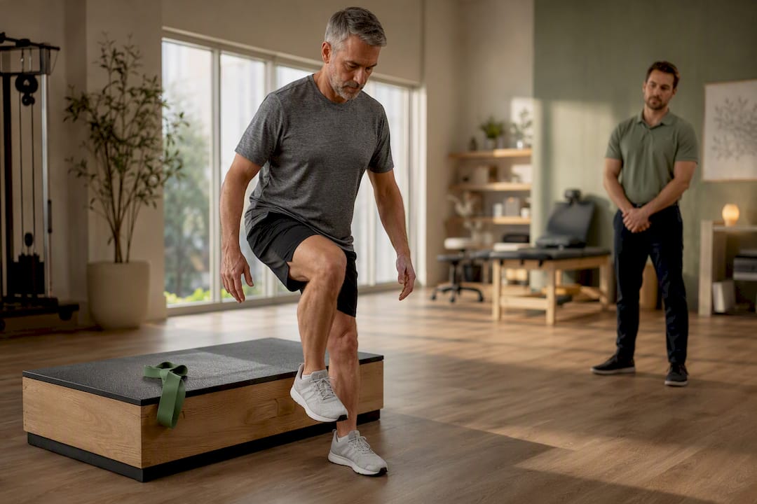 Patient performing controlled knee rehabilitation exercise
