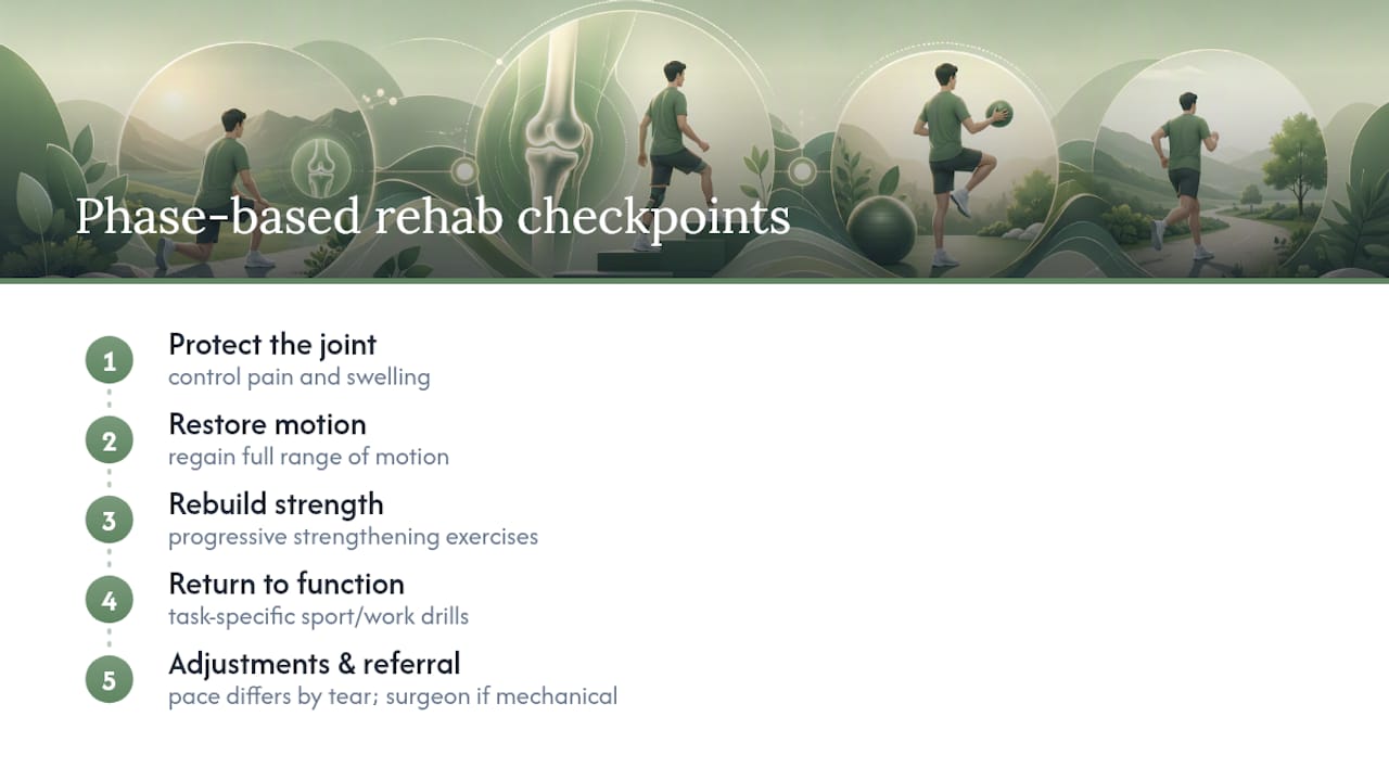 How a Local Clinic Applies Phase-Based Meniscus Rehab — overview diagram
