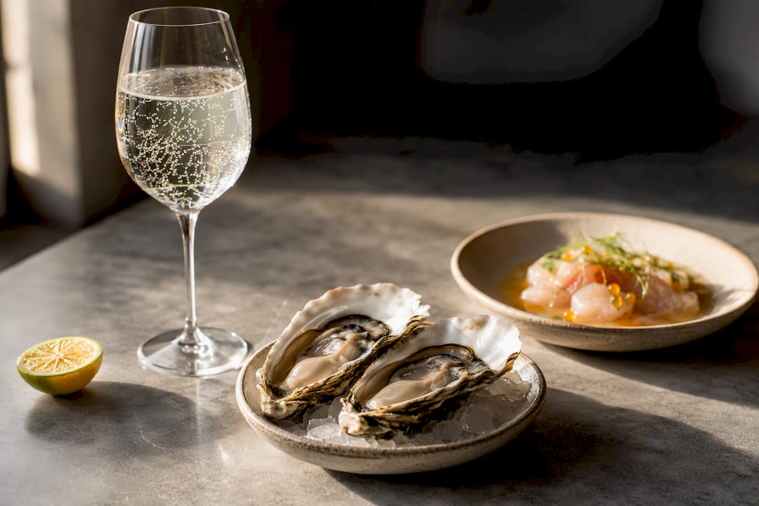 Dry sparkling beverage with oyster pairing