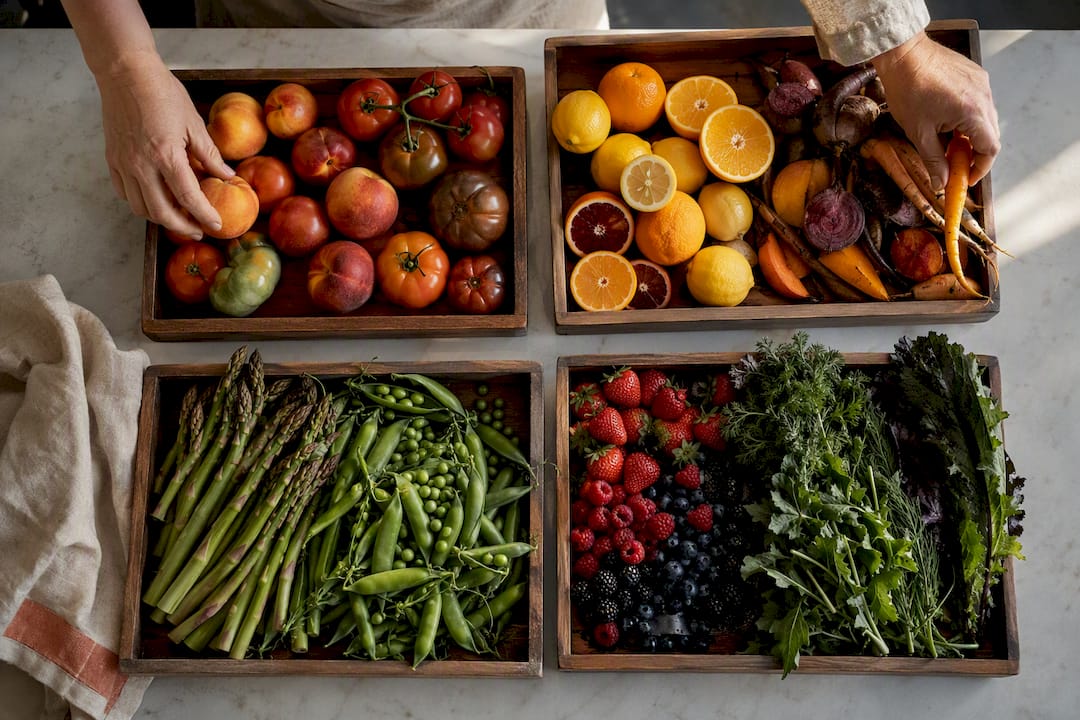 Seasonal produce arranged for menu substitutions