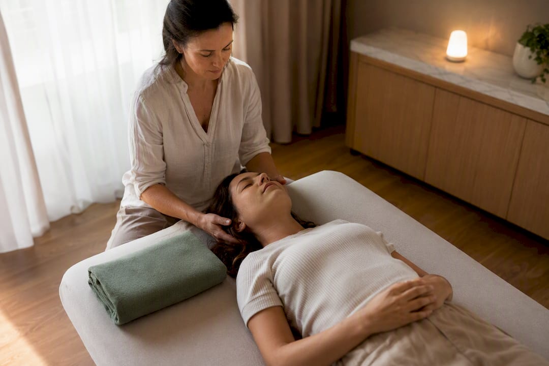 Gentle craniosacral therapy session in clinic