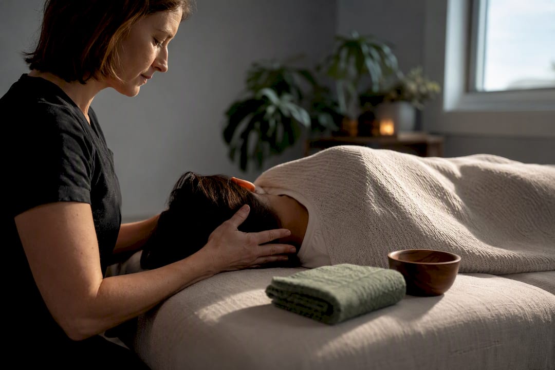 Therapist performing craniosacral therapy