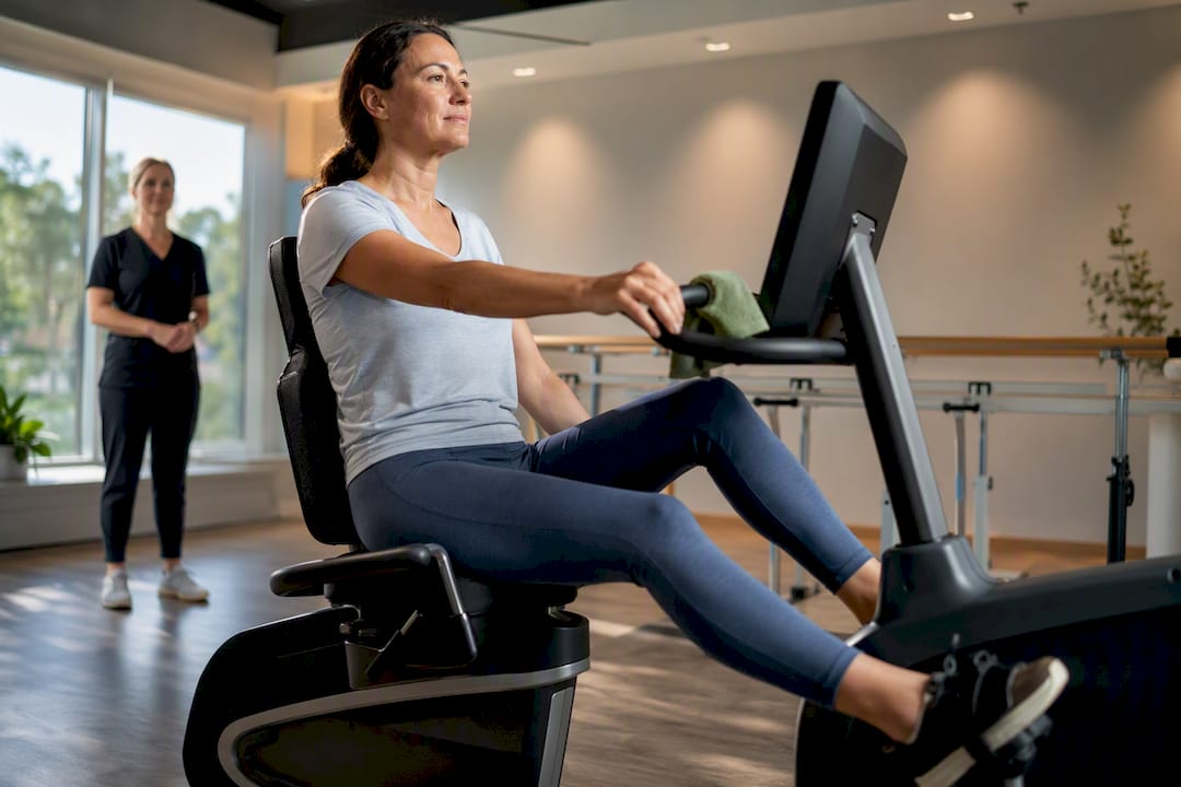 Patient completing paced exercise in physical therapy