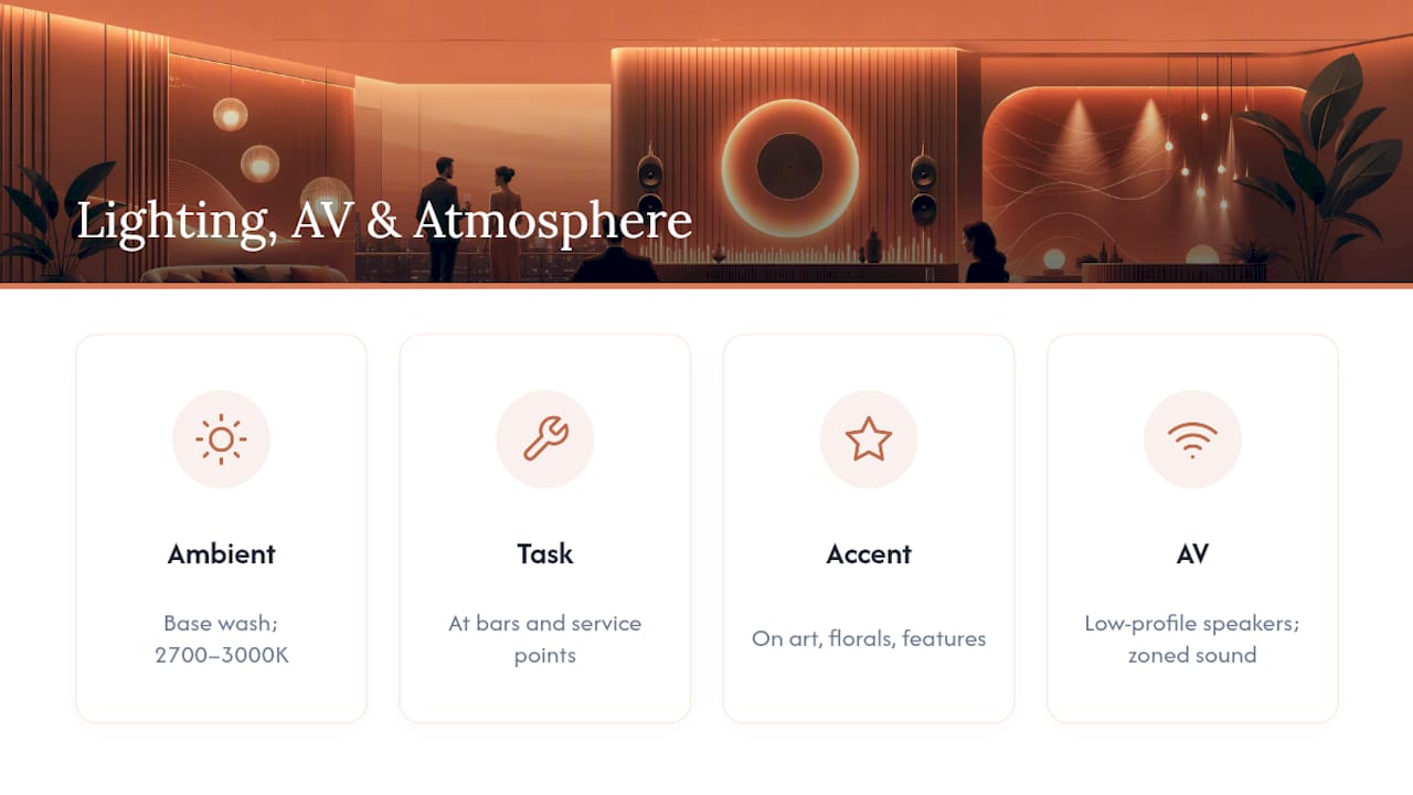 Three lighting layers for VIP lounge design