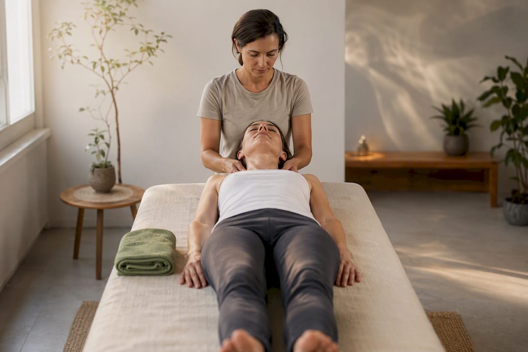 Therapist providing gentle neck support