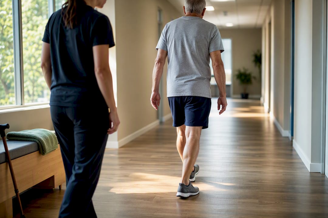 Patient walking during physical therapy assessment