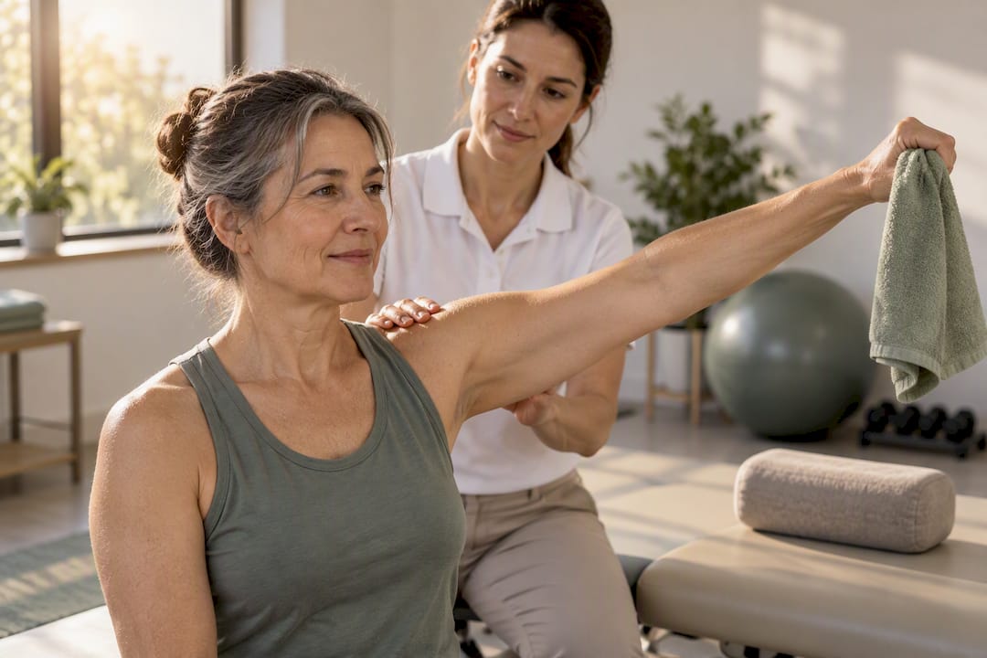 Patient performing guided shoulder rehabilitation exercise
