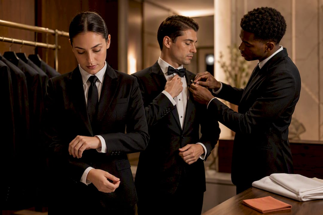 Event staff preparing formal role-specific attire