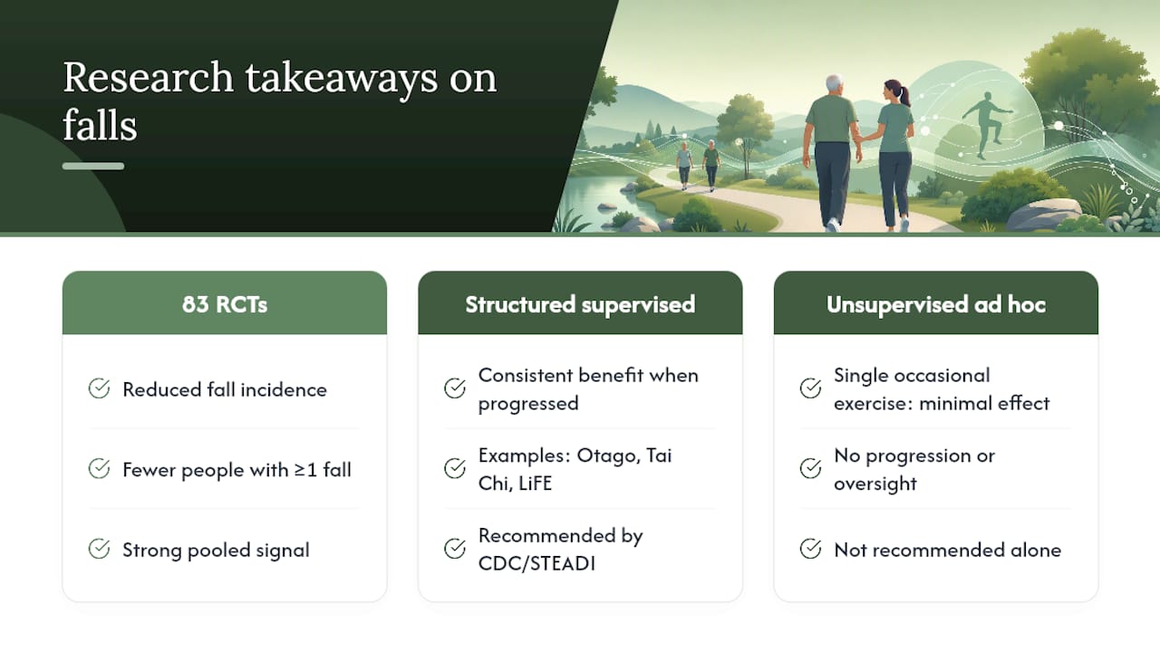 What Does the Research Say About Exercise and Falls? — overview diagram