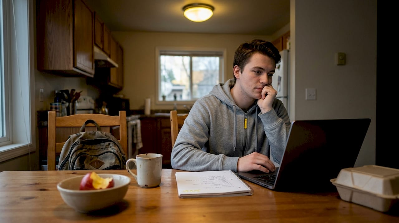 Student planning support options at kitchen table