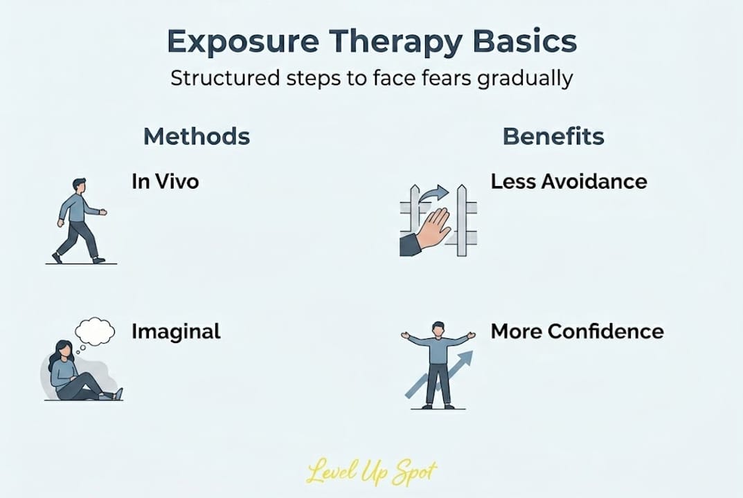 Infographic illustrating exposure therapy methods and benefits