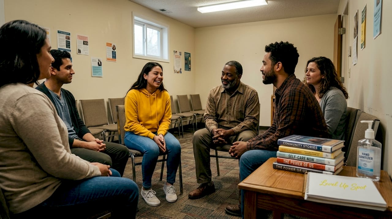 Peer-led support group in library’s back room