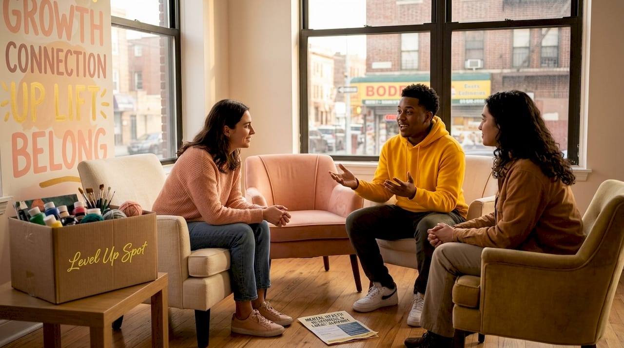 Youth in group discussion at community center