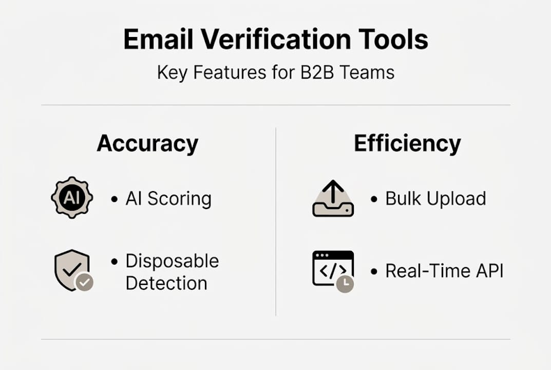 Infographic comparing email verification tool features