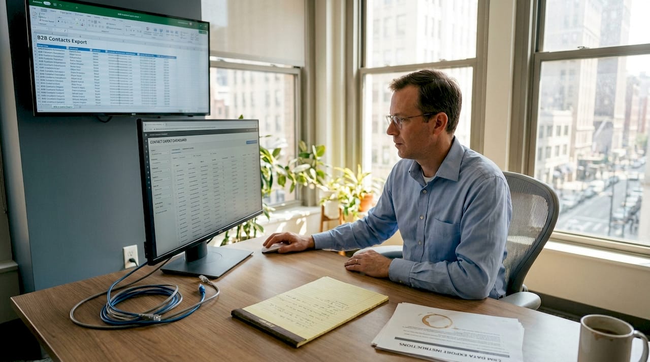 Manager reviewing CRM contact export workflow
