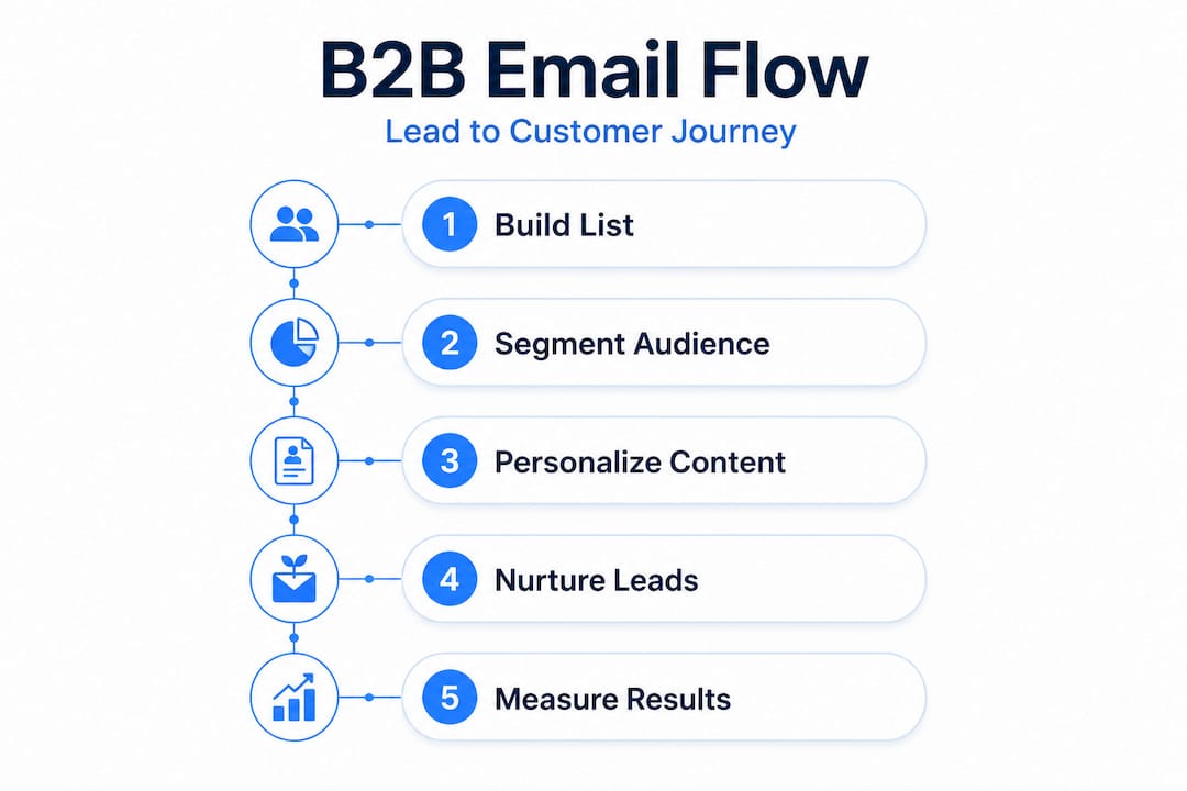 B2B email marketing lead-to-customer process infographic