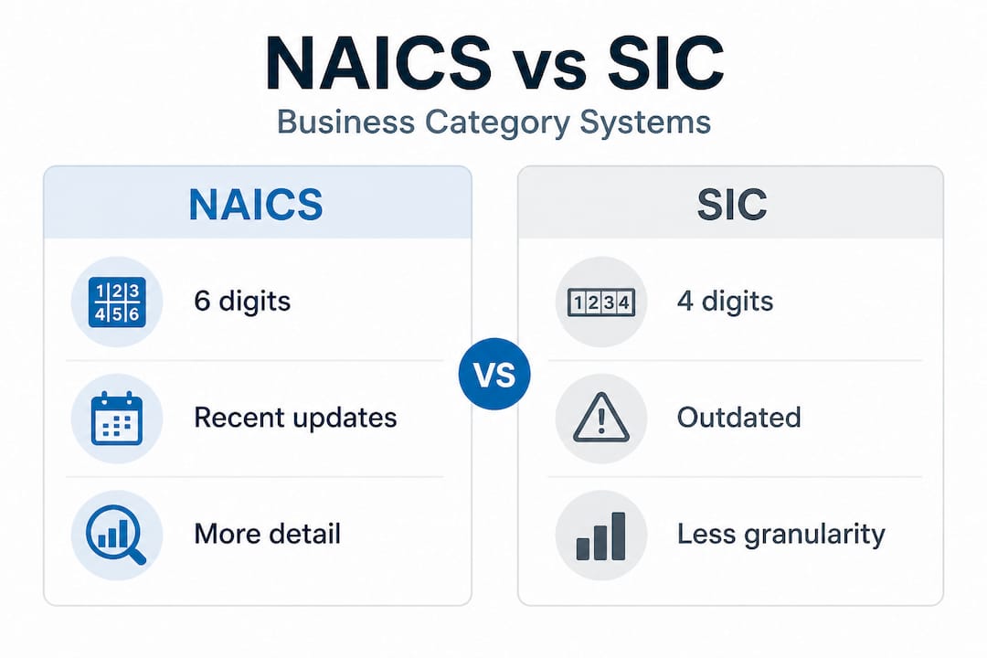 Infographic comparing NAICS and SIC features side by side