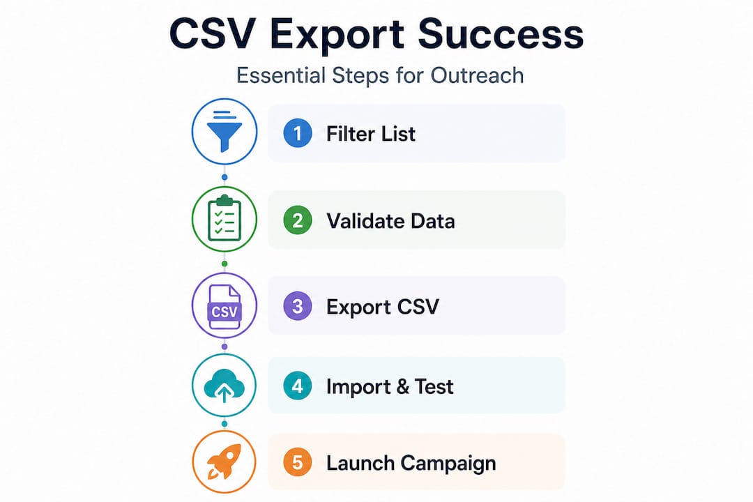 Infographic outlining CSV export steps for outreach
