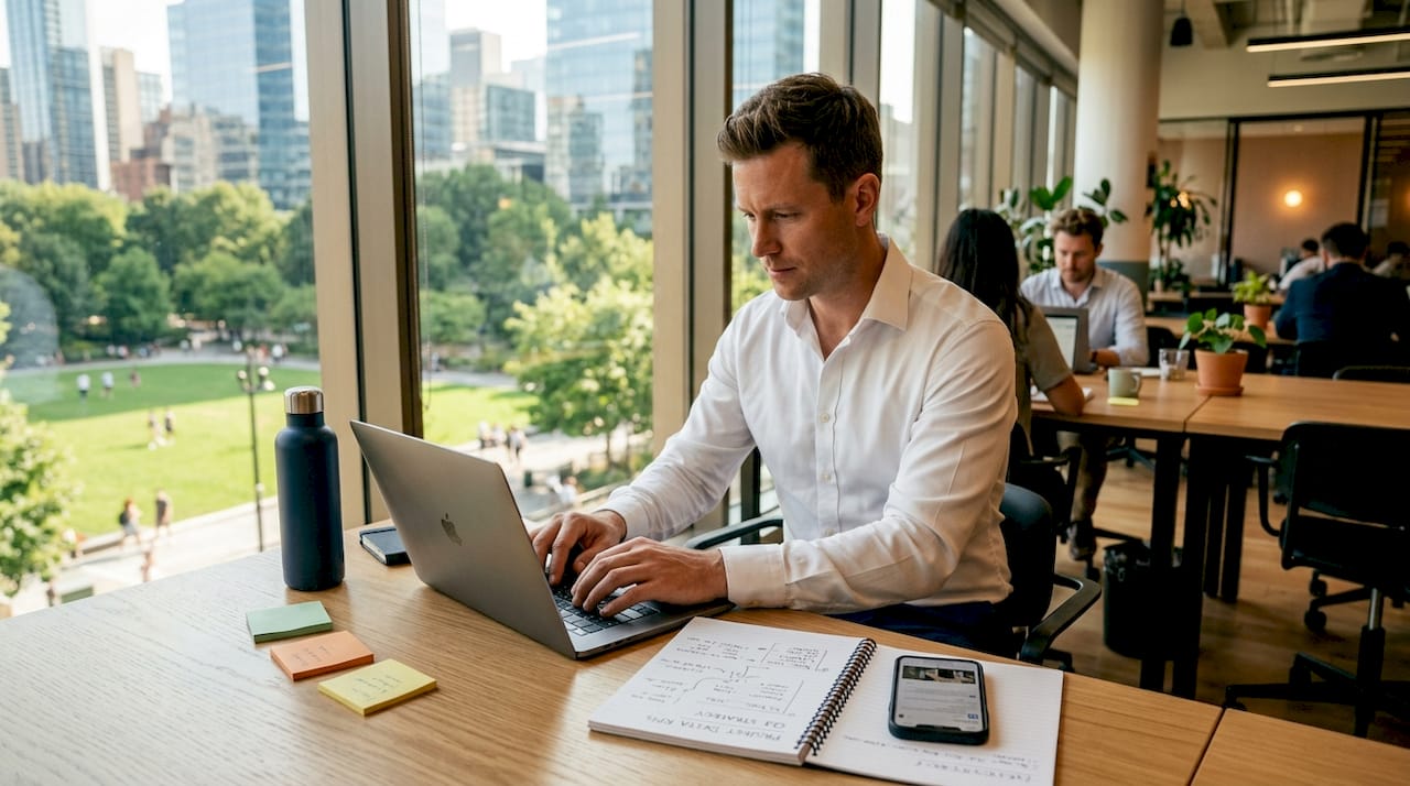 Professional networking in open office workspace