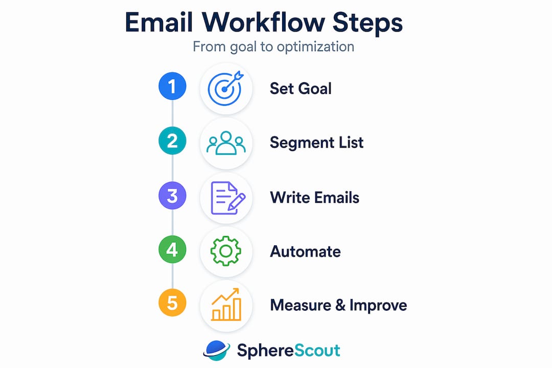 Infographic outlining steps in email workflow