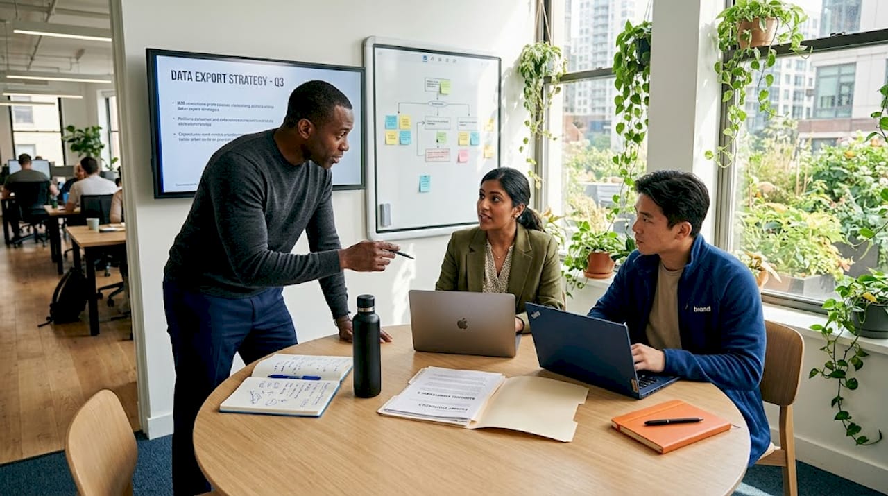 B2B team collaborating on data export project
