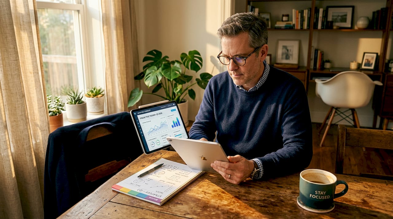 Manager reviewing AI analytics for business leads