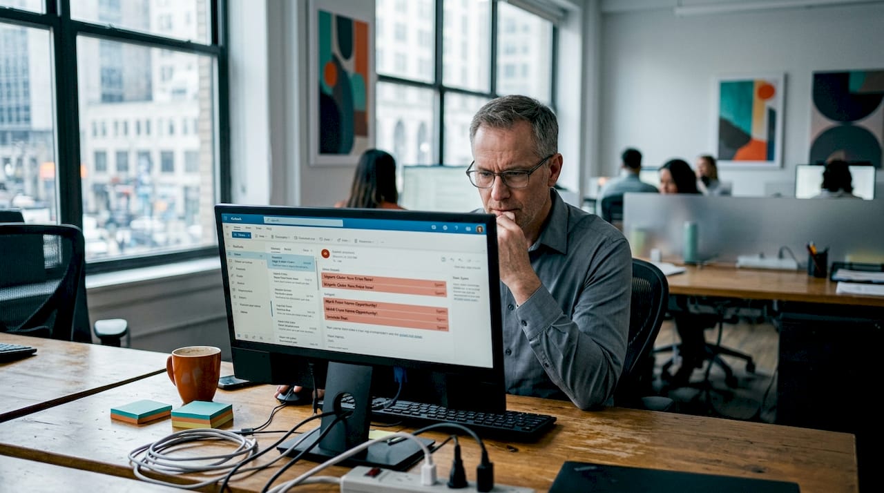 Man reviewing spam and cold email differences