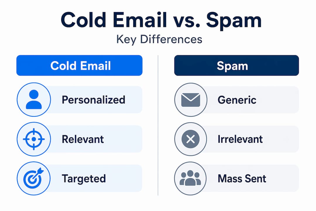Infographic comparing cold email and spam differences