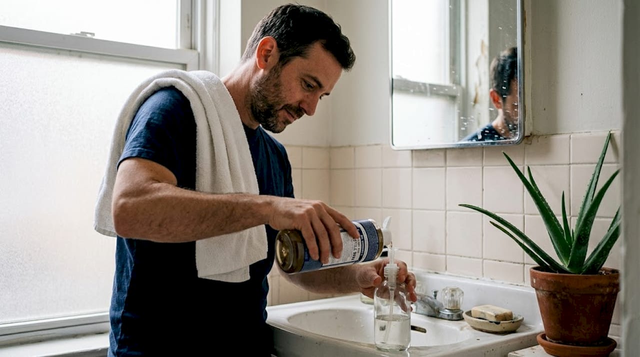 Man preparing castile soap cleanser