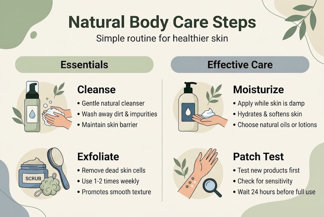 Infographic outlining natural body care steps