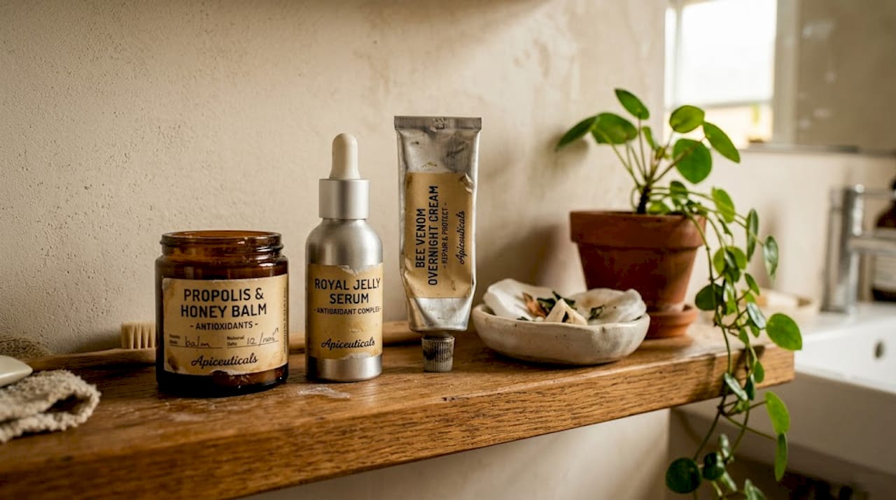 Essential skincare tips for radiant, natural beauty 1 Home shelf with antioxidant skincare products