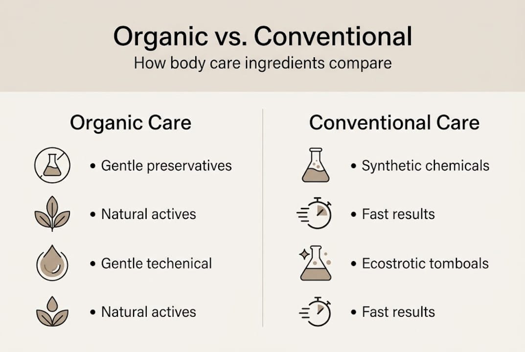 Infographic contrasting organic and conventional body care