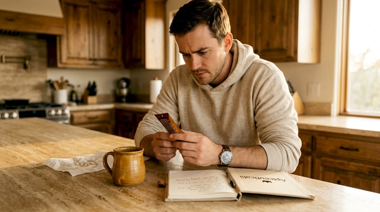 What is clean beauty? Your guide to safer, sustainable skincare 2 Man reading skincare label in kitchen