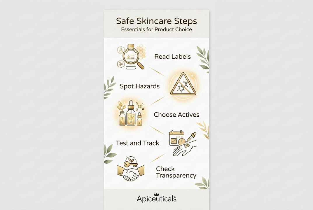 Vertical infographic outlining safe skincare steps