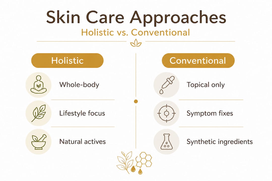 Infographic comparing holistic and conventional skincare